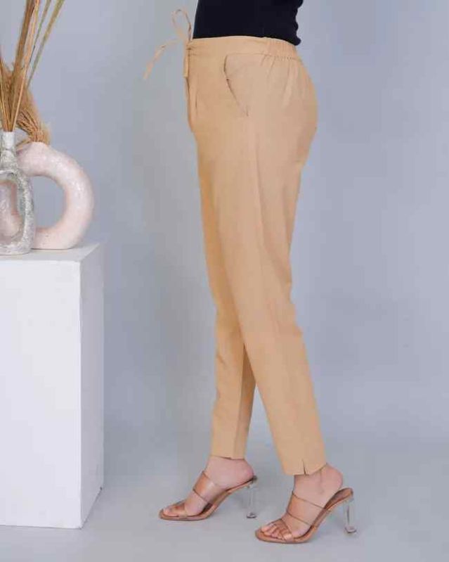 Ladies Beige Cotton Pant