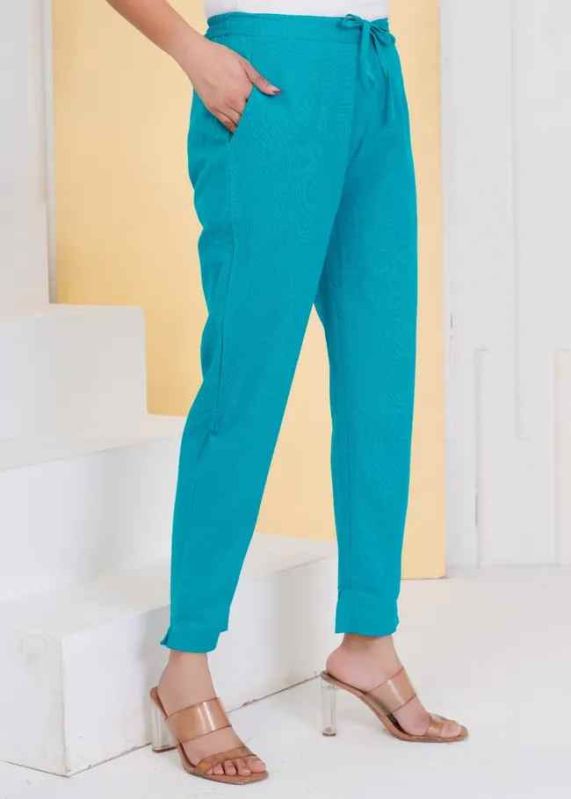 Ladies Peacock Green Cotton Pant