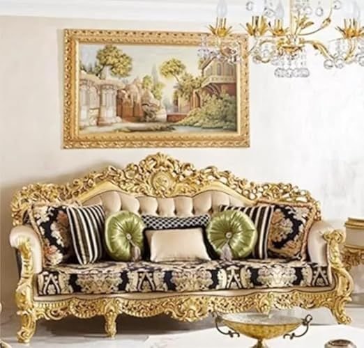 3 Seater Golden Solid Wooden Sofa Set