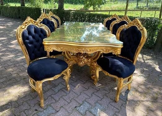 6 Seater Golden Solid Teak Wood Dining Table Set