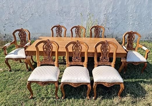 8 Seater Brown Solid Teak Wood Dining Table