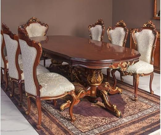 8 Seater Dark Brown Teak Wood Dining Table Set