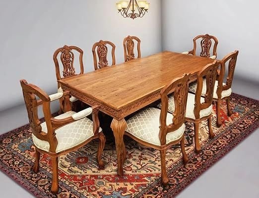 8 Seater Light Brown Solid Teak Wood Dining Table