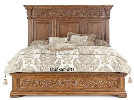 Solid Teak Wooden Modern Handcarved King Size Bed