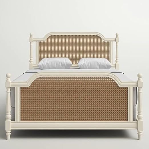 Solid Wood Rattan Queen Size Bed