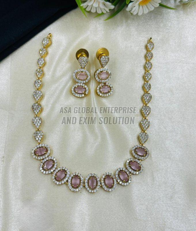 Ladies Baby Pink Stone Artificial Necklace Set