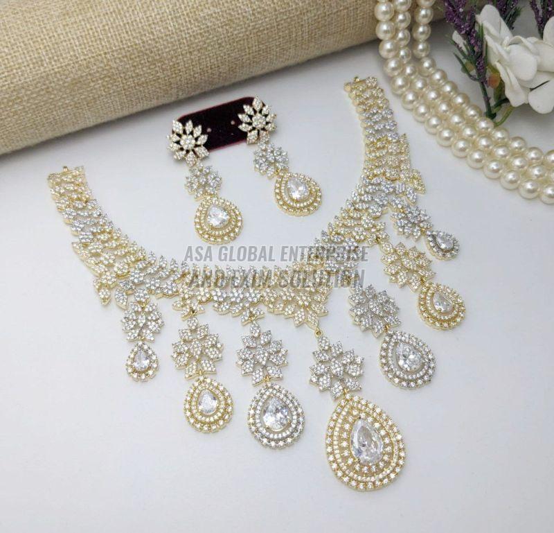 Ladies Golden And Silver Brass Ladies Fancy Necklace Set