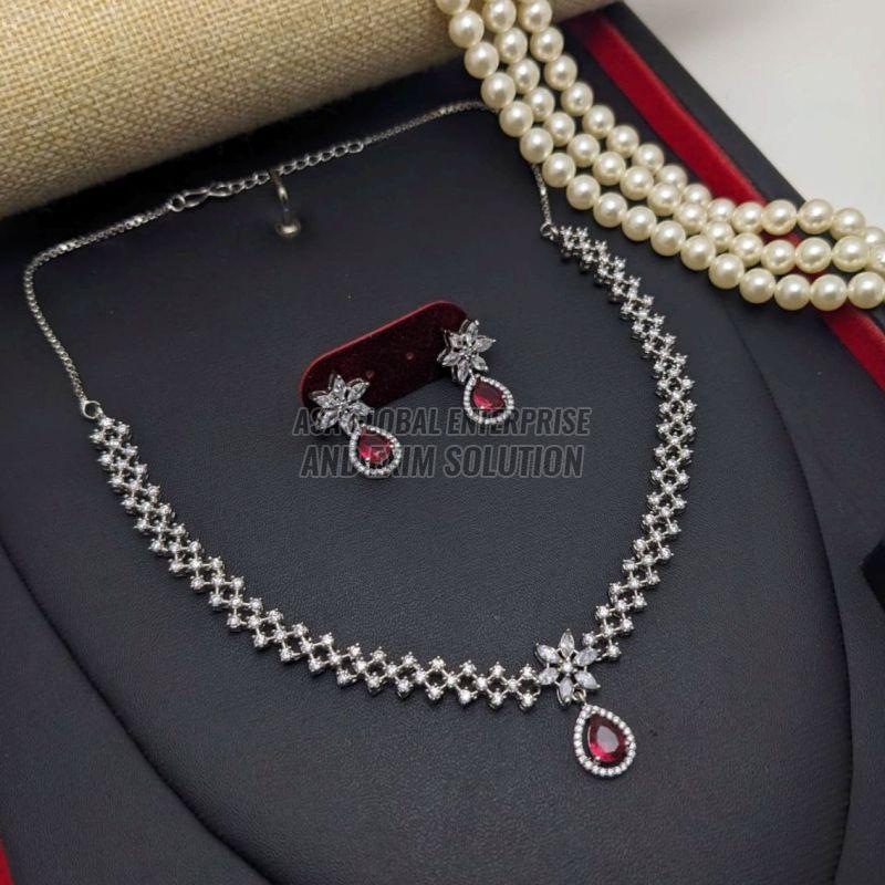 Ladies Pink Stone Brass Necklace Set