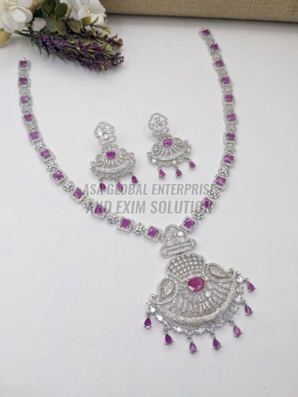 Ladies Purple Stone Brass Necklace Set