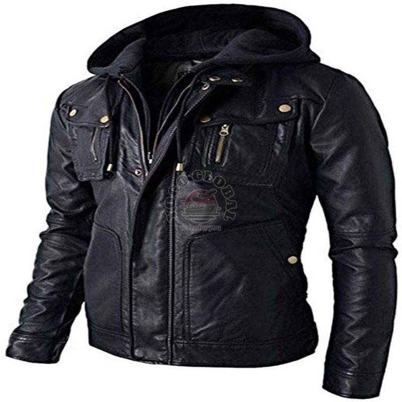 Mens Hooded Leather Jacket