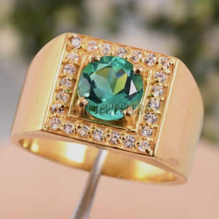 Natural Emerald Gold Mens Ring