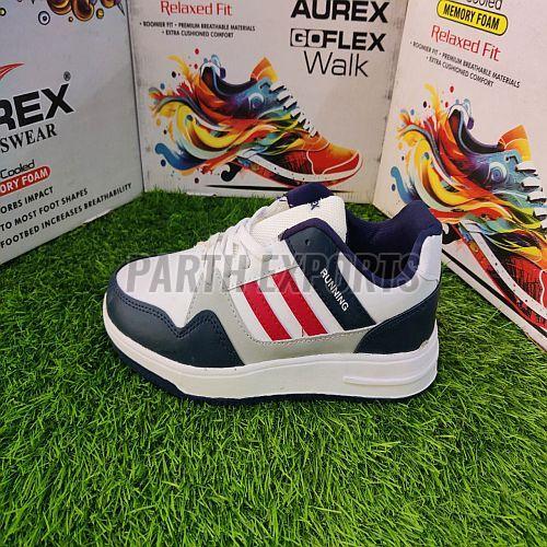 Aurex Mens White and Blue Relaxed Fit Running Leather Sports Shoes