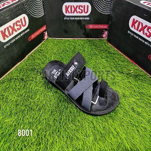 KIXSU-8001 Mens Black and Grey PU Leather Slipper