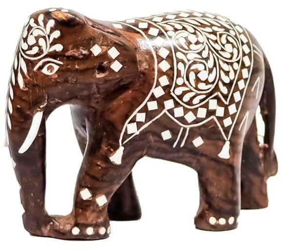 Wooden Inlay Down Elephant Showpiece