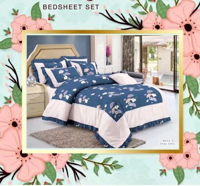 300 Thread Count Blue Beauty King Printed Cotton Bedsheet