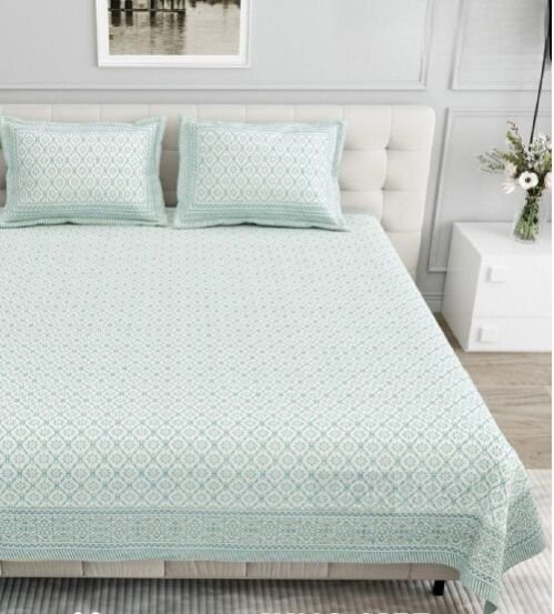Green Printed Cotton Bedsheet Set