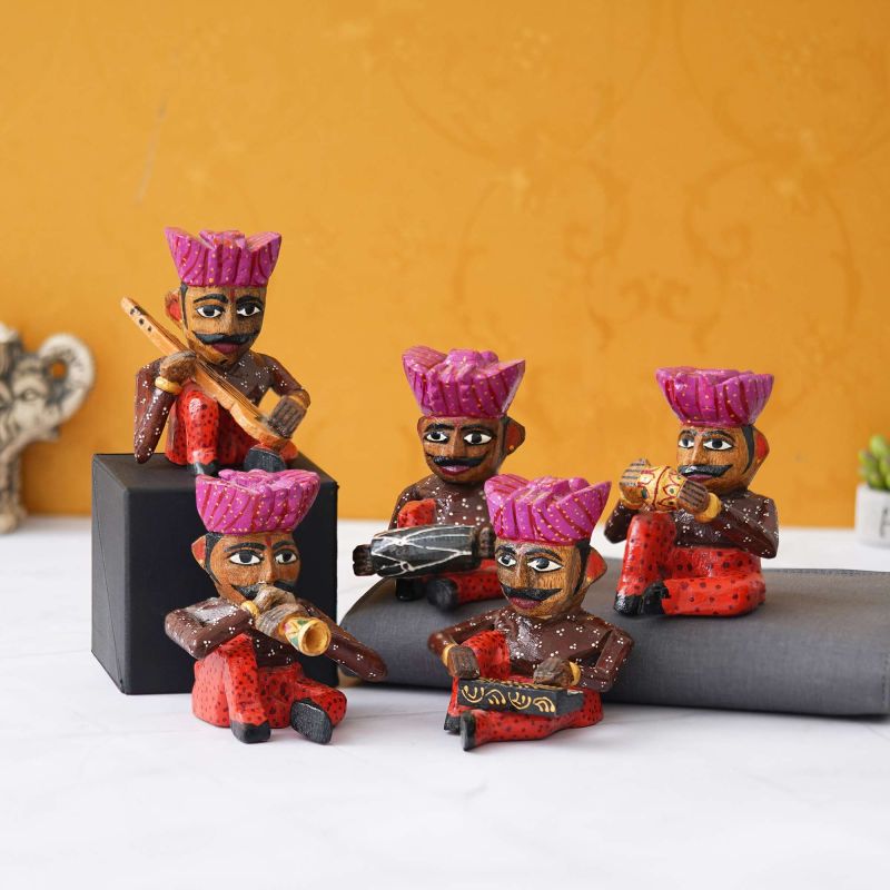 13cm Wooden Handcrafted Rajasthani Musician Set