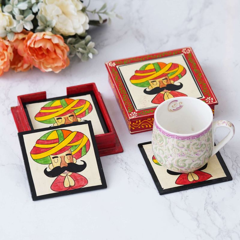 13cm Wooden Handcrafted Rajasthani Tea Coasters