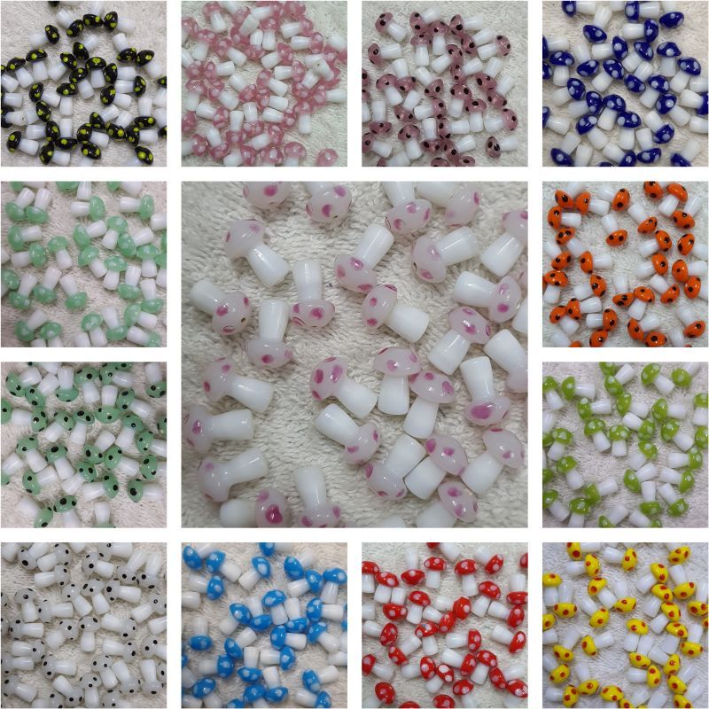Multicolor Mushroom Glass Beads