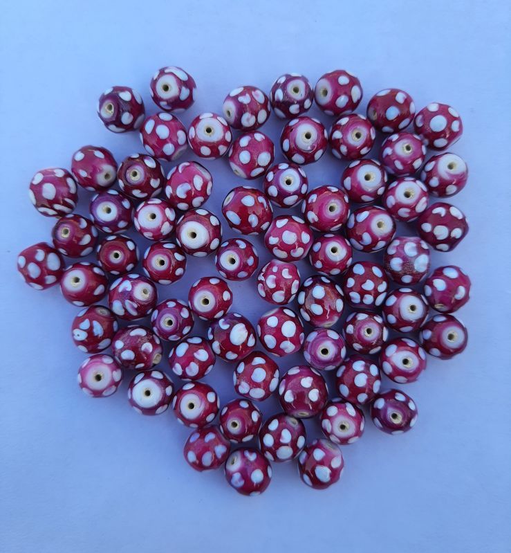 Purple Printed Handmade Glass Bead