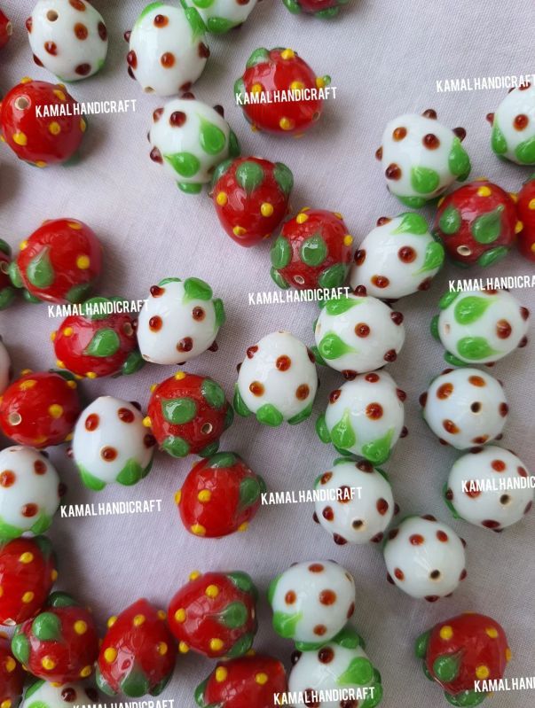 Red White Strawberry Fancy Glass Bead