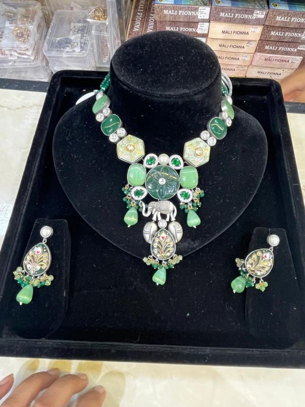 Ladies Designer Double Stone Necklace Set