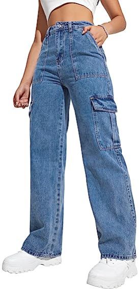 High Waist Ladies Cargo Denim Jeans