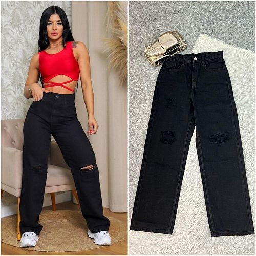 Ladies Black Denim Rugged Jeans