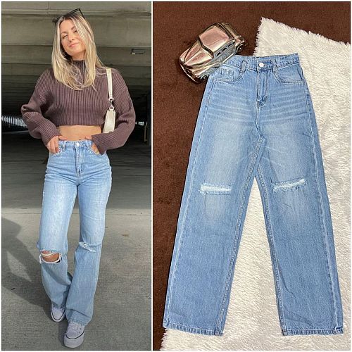 Ladies Blue Denim Rugged Jeans