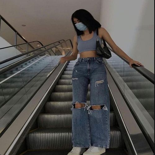 Ladies Blue Plain Straight Leg Rugged Jeans