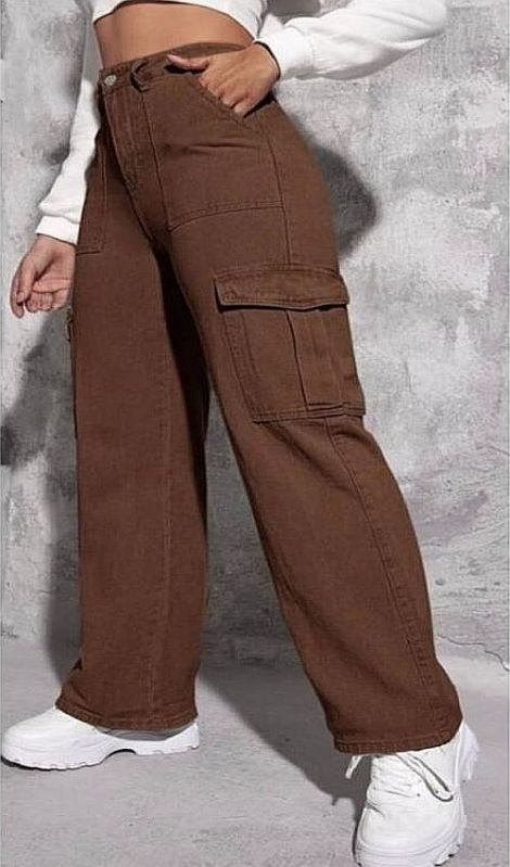 Ladies Brown Cargo Jeans