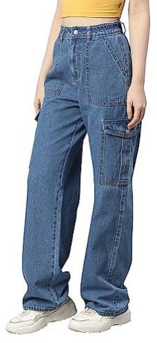 Ladies Dark Blue Cargo Jeans