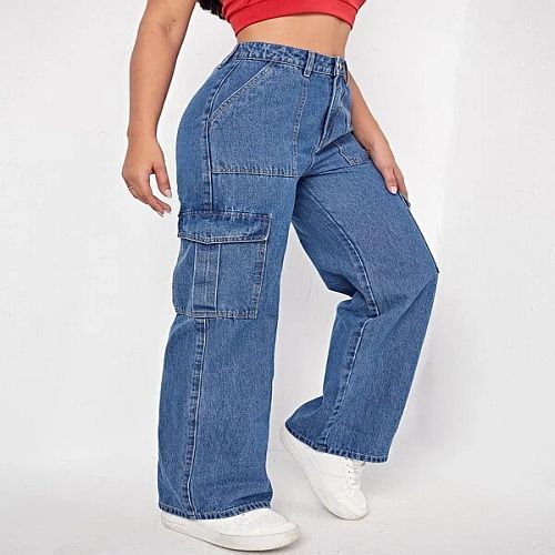 Plain Comfort Fit Women Cargo Jeans