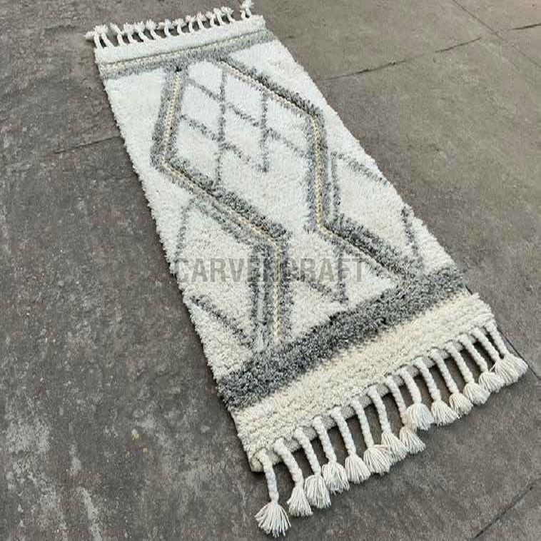 A59 White & Grey Flat Weave Wool Durries