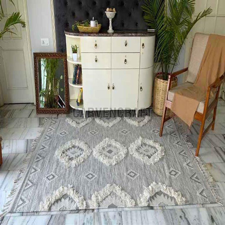 A63 White & Grey Flat Weave Wool Durries