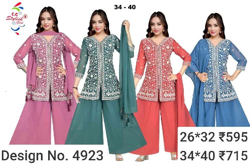 Des. No. 4923 Ladies Embroidered Palazzo Suit