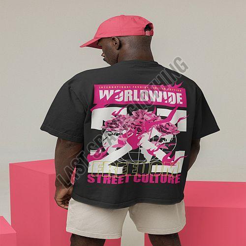 Mens Black Premium Quality Worldwide Print Oversized T-Shirt