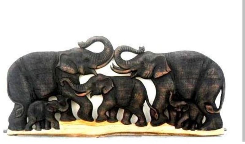 10 Inch Family Red Wood Elephant Statues