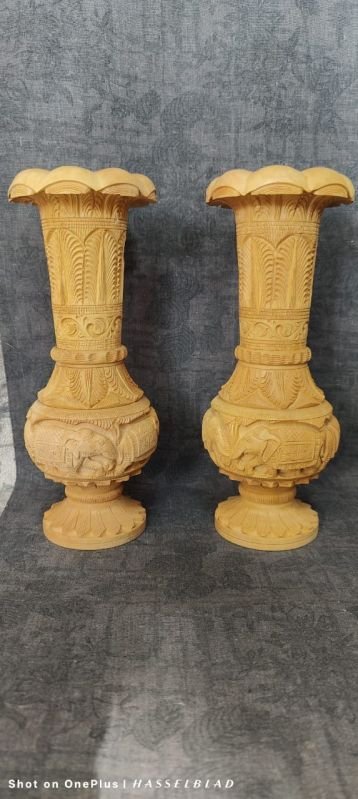10 Inch Wooden Hand Carved Flower Pots