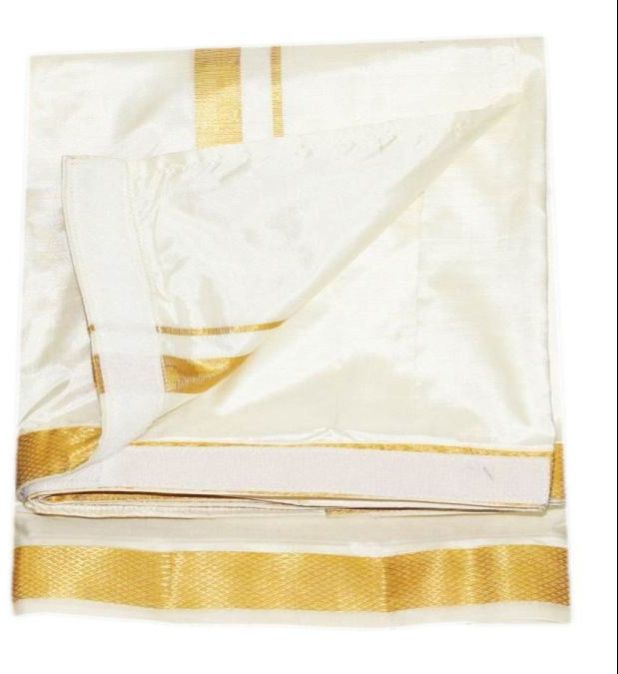 Mens White  Pure Silk Velcro Dhoti