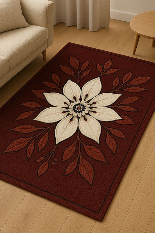Brown Floral Print Hand Tufted Woolen Carpet