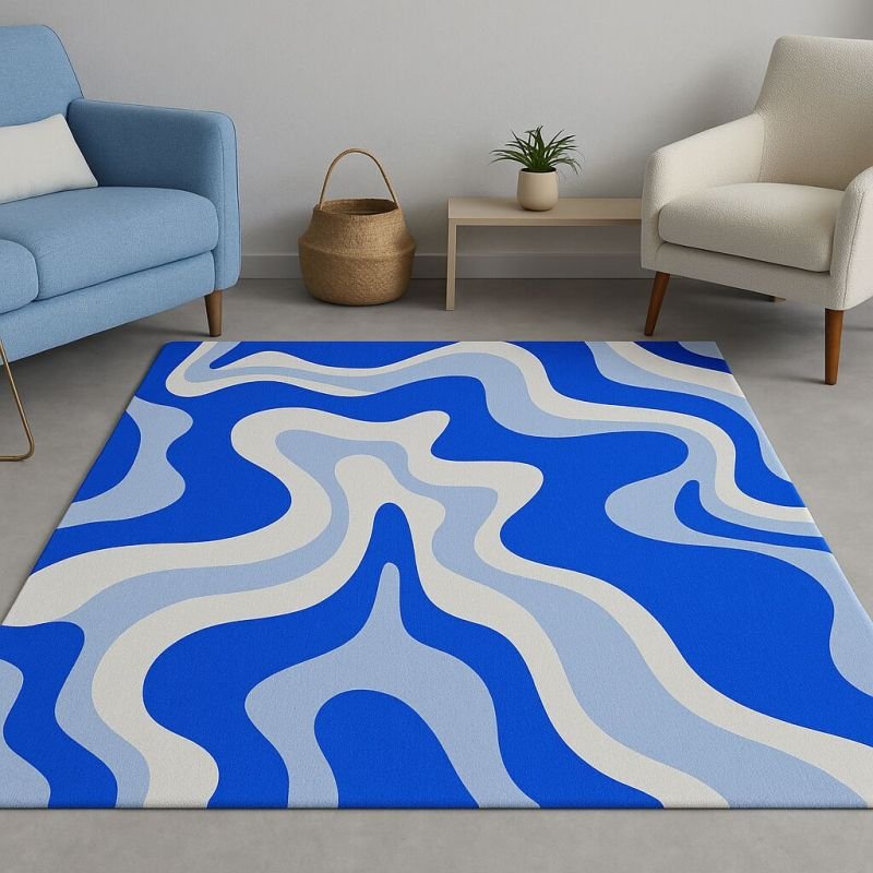 Modern Blue Swirl Abstract Hand Tufted Carpet