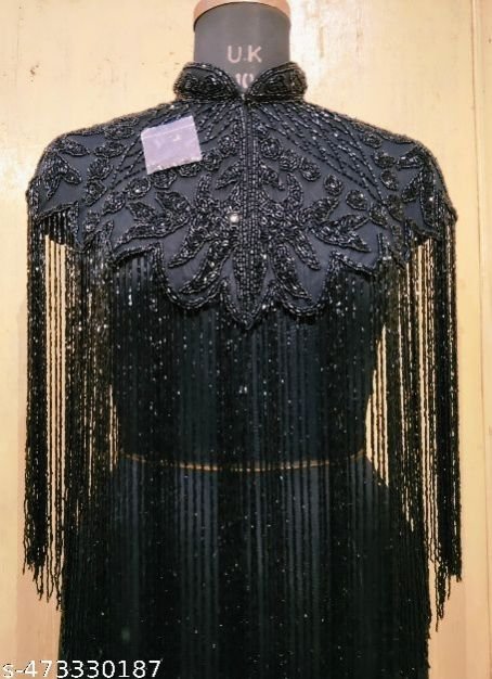 Ladies Black B Leaf Designer Poncho