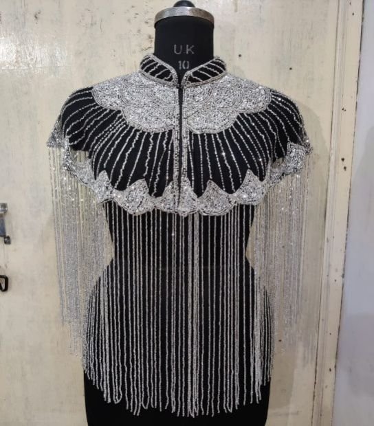 Ladies Silver Net Wedding Wear Poncho