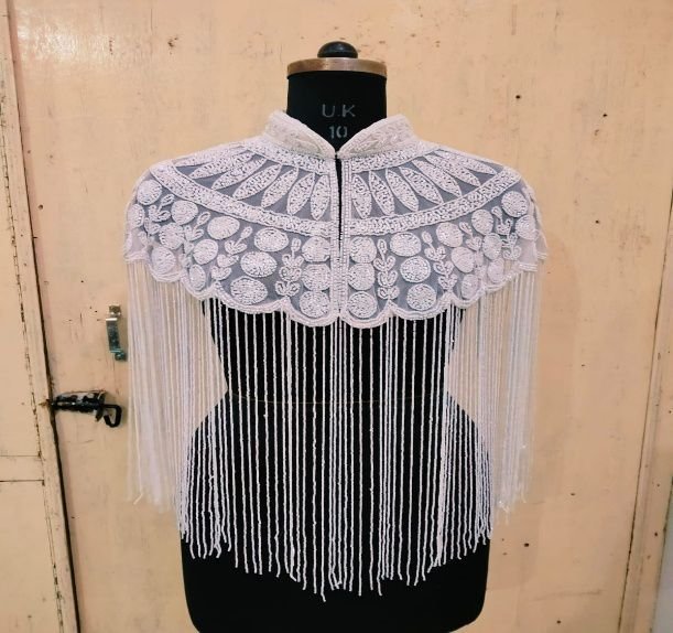 Ladies White Net Party Wear Poncho