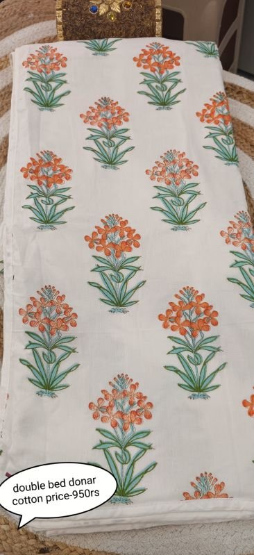 Cotton White Printed Double Bed Dohar