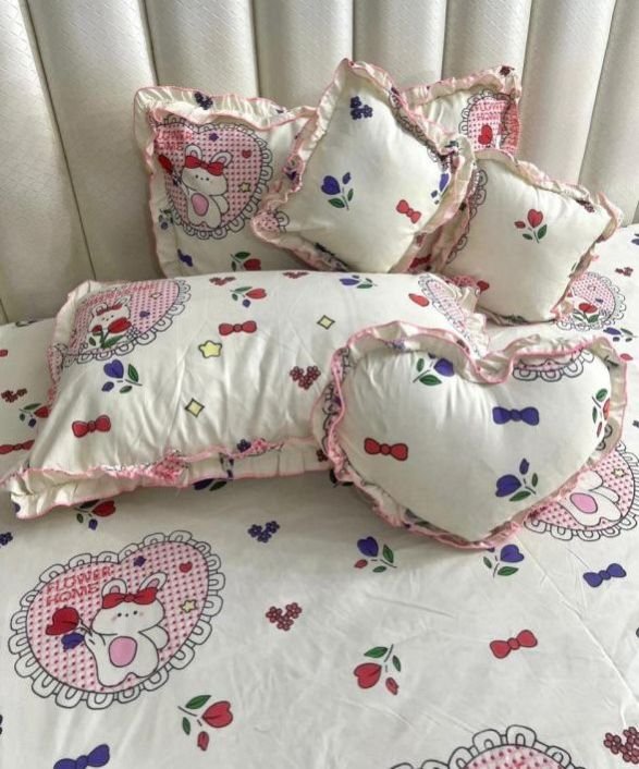 White Cotton Cartoon Printed Double Bed Sheets