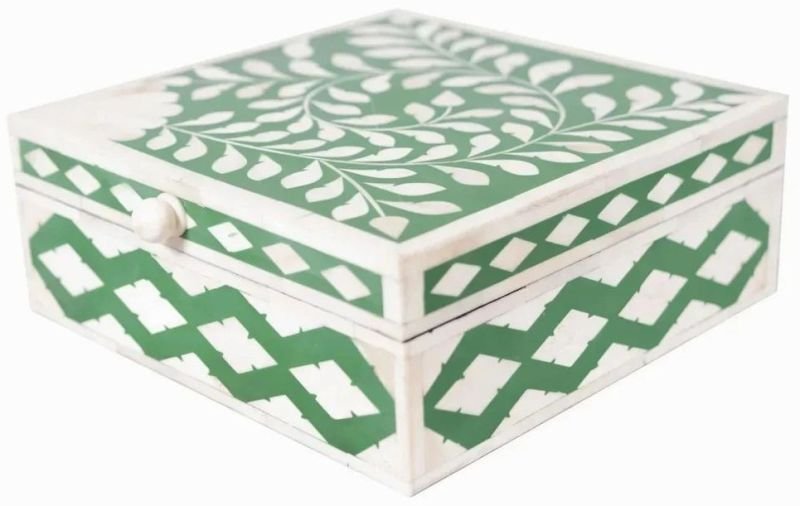 Green Bone Inlay Square Box