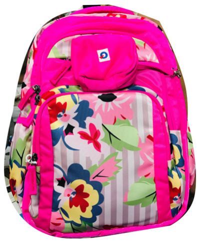 Pink Nylon Printed Girls School Bags
