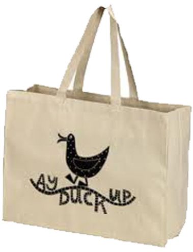 White Printed Loop Handle Canvas Bags